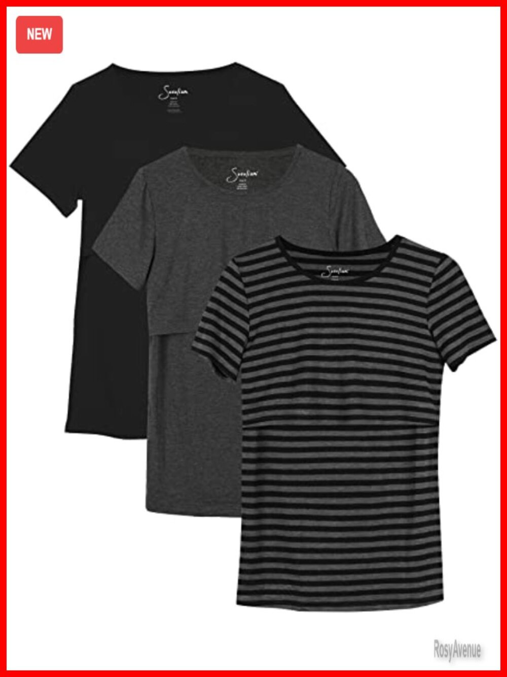 Maternity Nursing Tops 3-Pack Breastfeeding Lift Up Tees Loose Fit S-XXL